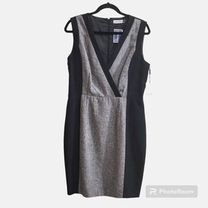 Calvin Klein Color Block Gray Tweed & Black Sleeveless V-Neck Dress Size 12 NWT